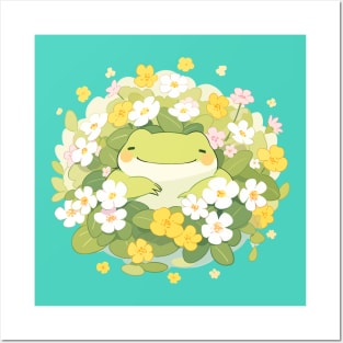 Kawaii Baby Frog Spring Flowers Happiness Posters and Art